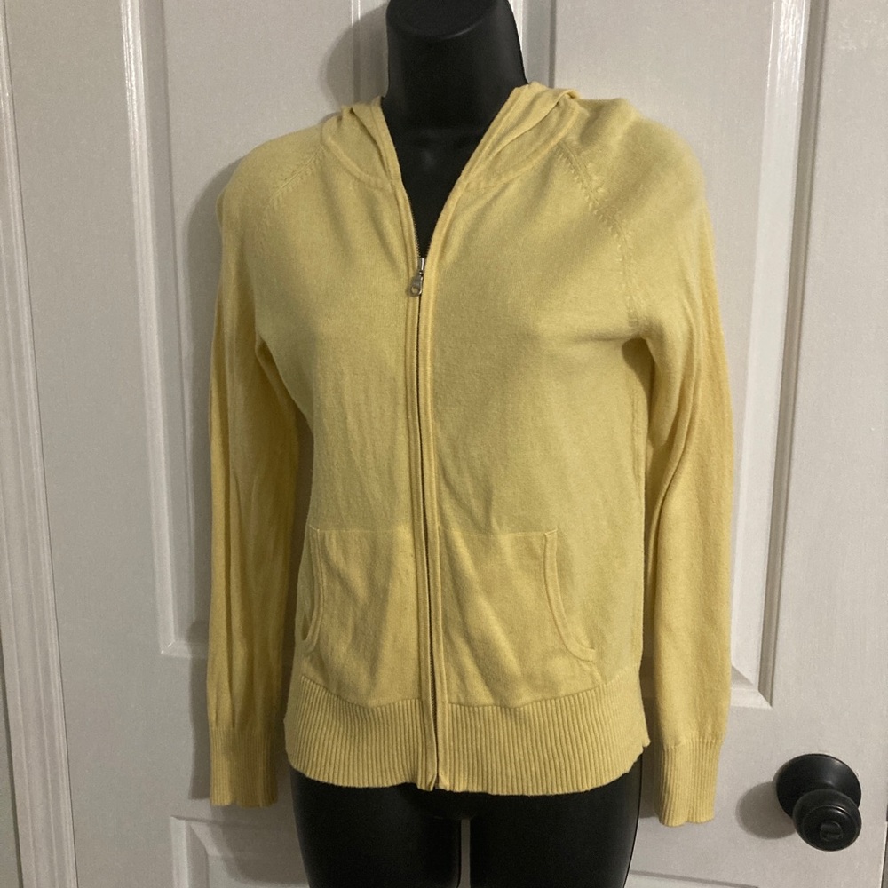 Ann Taylor Zippered Sweater Cardigan, Hooded, Yellow, Size XS